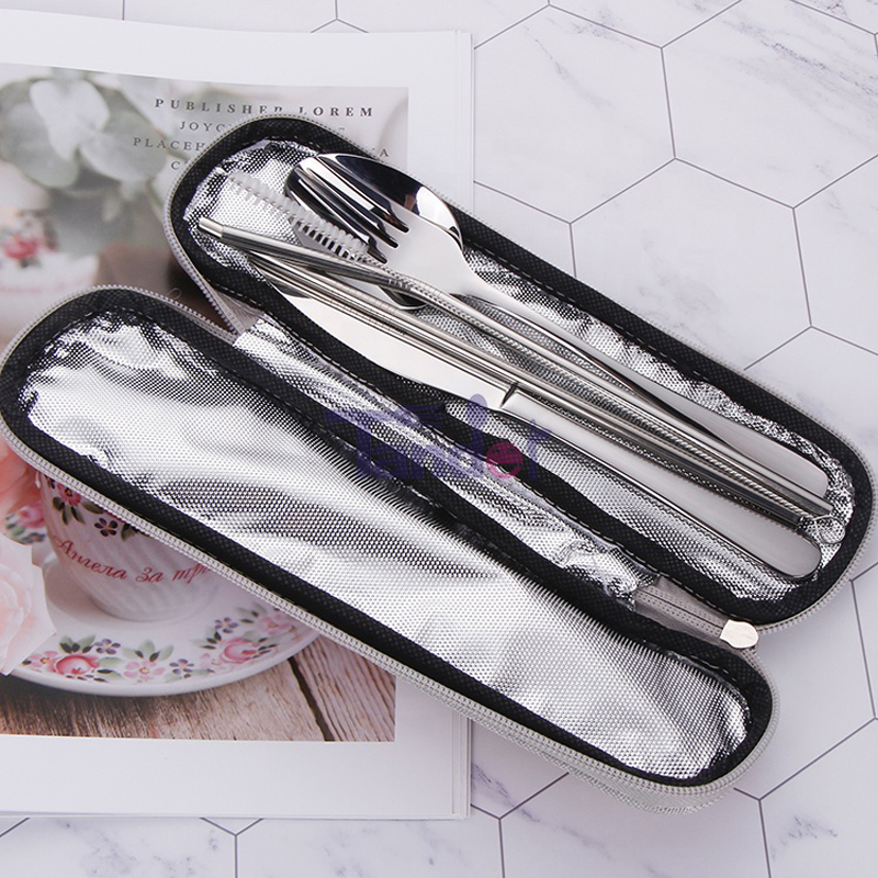 Hordozható rozsdamentes acél kemping utazási evőeszköz készlet táska