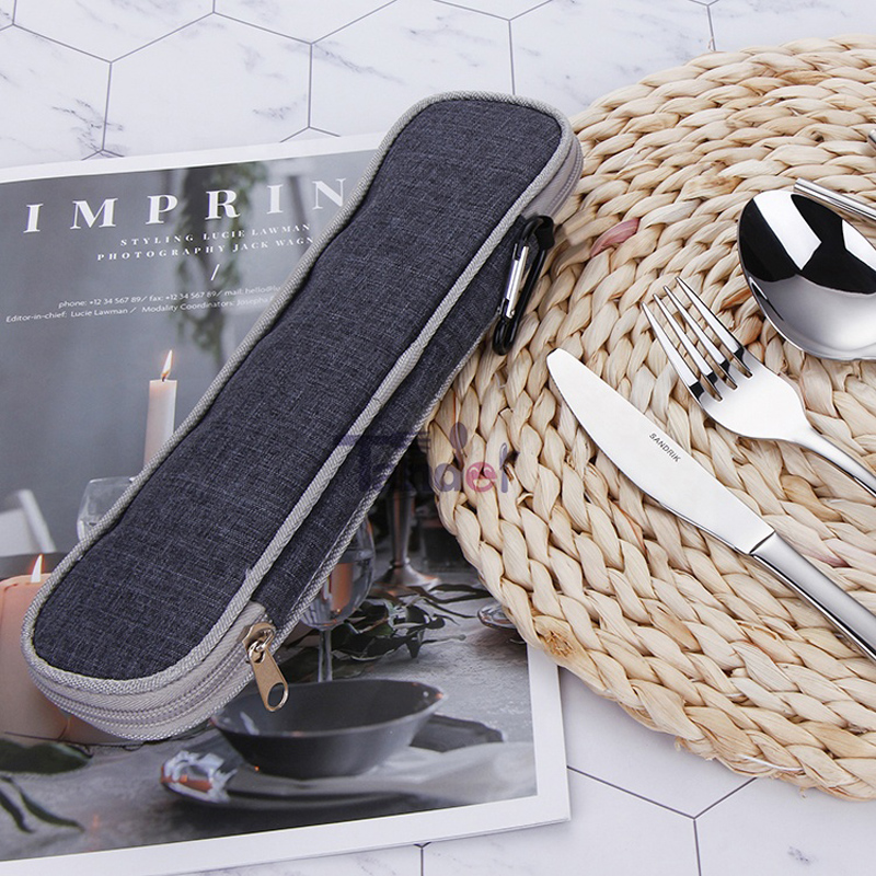 Hordozható rozsdamentes acél kemping utazási evőeszköz készlet táska