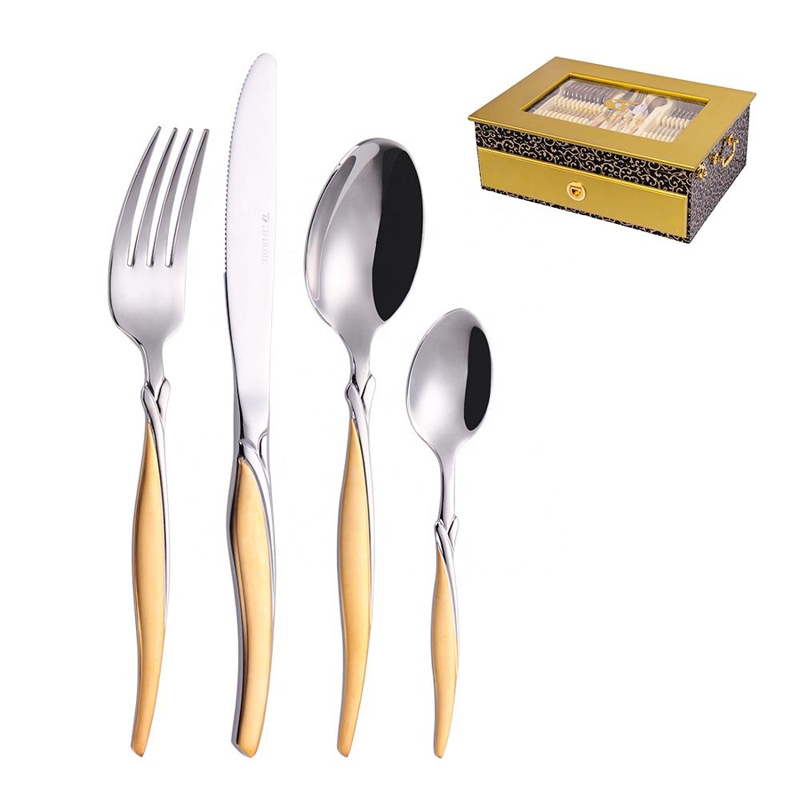 72/84/86 Gottinghen Stainless Steel Flatware Gold 86 Pcs Cutlery Set fából készült tokkal