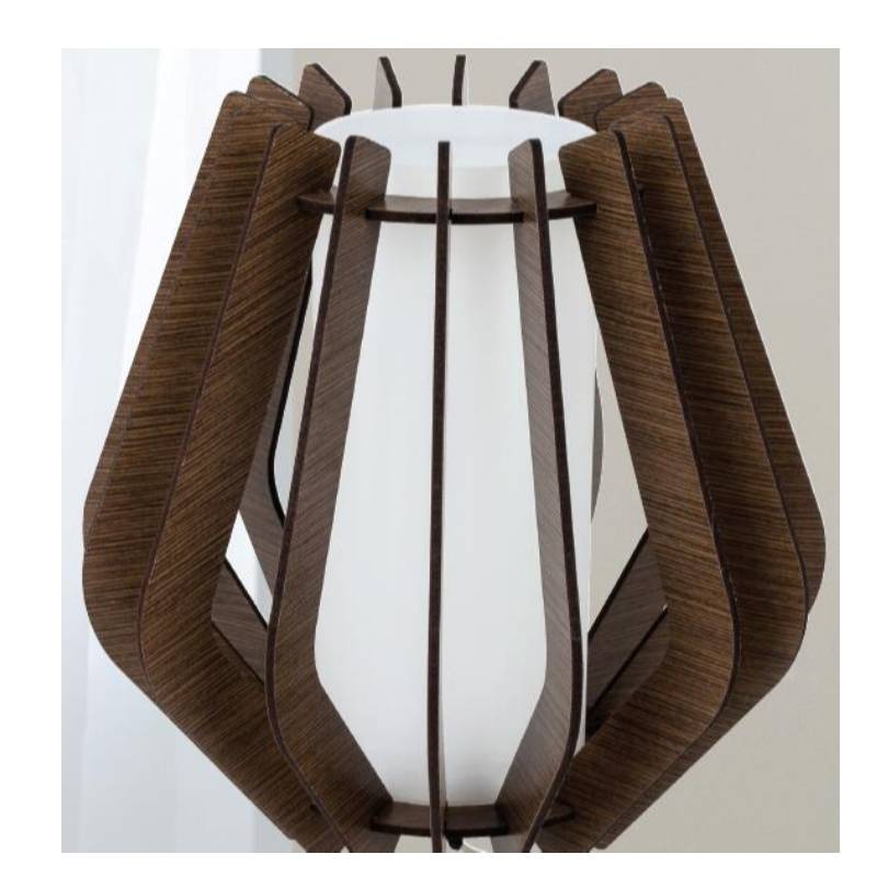 Sötétbarna fa asztali lámpa üvegárnyalattal