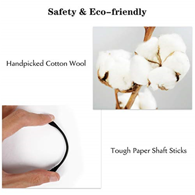 Cotton Swabs, 300Pcs Cotton Buds Double Head 100%-a Cotton White and Black Natural Paper Sticks Multiful Makerup &Cleans Steril Sticks