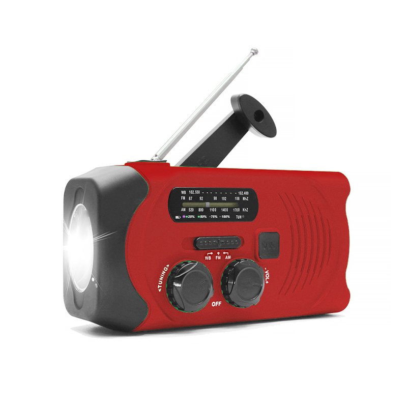 Vészhelyzeti napelemes időjárású rádió AM \/ FM \/ WB NOAA kézi hajtókaros rádió LED zseblámpával, hordozható 2000mAh mobiltelefon-töltő Power Bank SOS riasztással