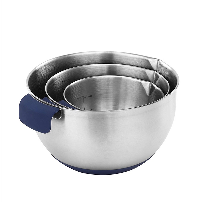 rozsdamentes acél saláta tál szilikon alapon és fogantyúval