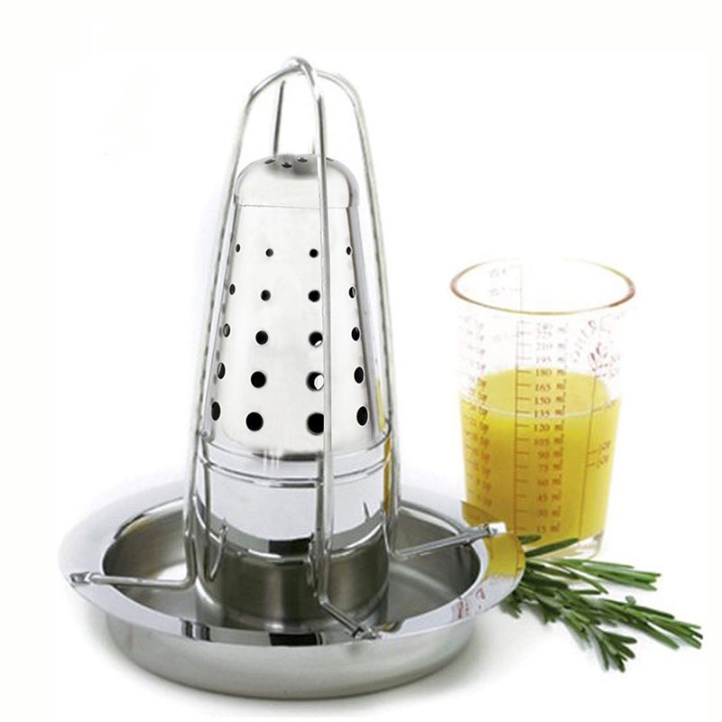 Sütőhöz vagy barbecuehoz csepegtető serpenyővel leszerelhető sörrel Csirkemell sütőtartó rozsdamentes acélból függőleges sütőcsirke tartóval