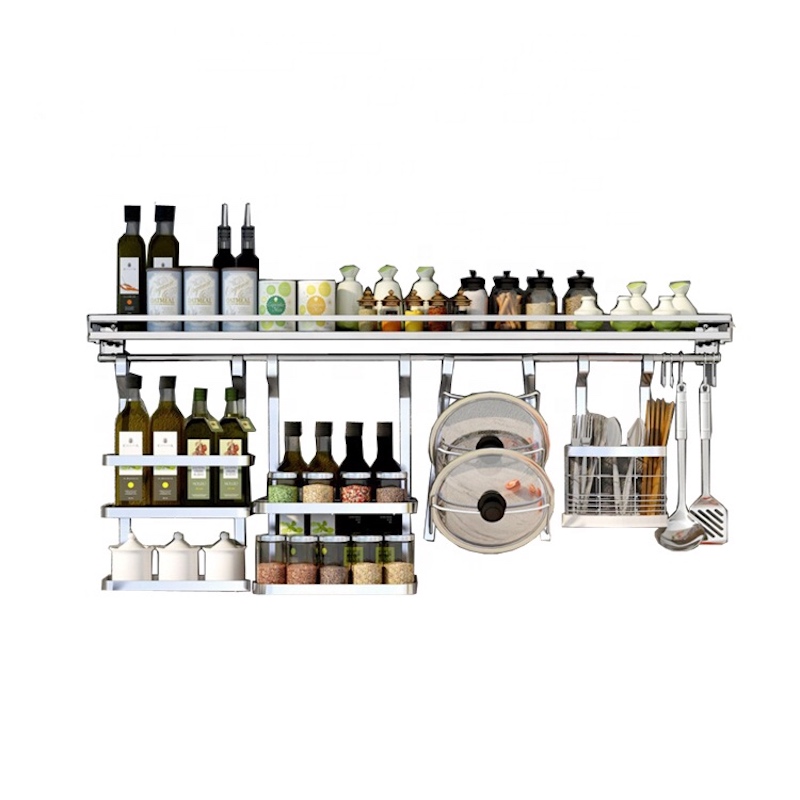 Rozsdamentes acél falra szerelt konyhatartó edénytartó fűszertartó