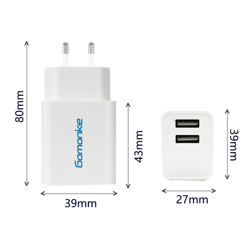 Európai dugasz adapter, 2.1A kettős USB fali töltő, kompatibilis az iPhone, Samsung, LG, Android telefonokkal