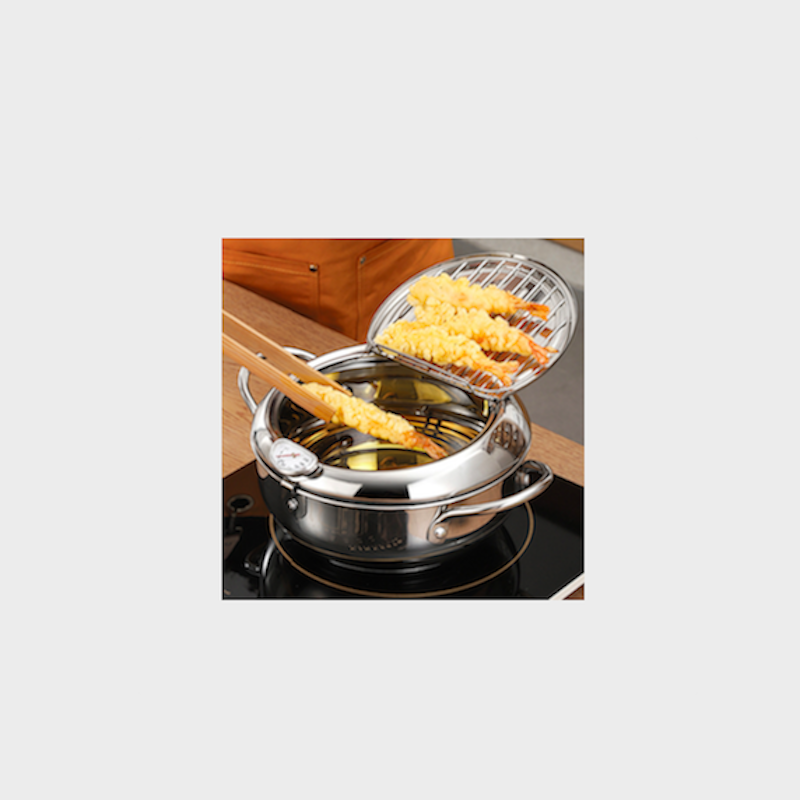 szűrővel és hőmérővel ellátott olajsütő