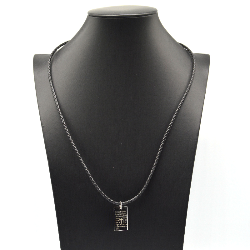 Rozsdamentes acél Szentírás függő bőr kötél nyaklánc rfbnck0088