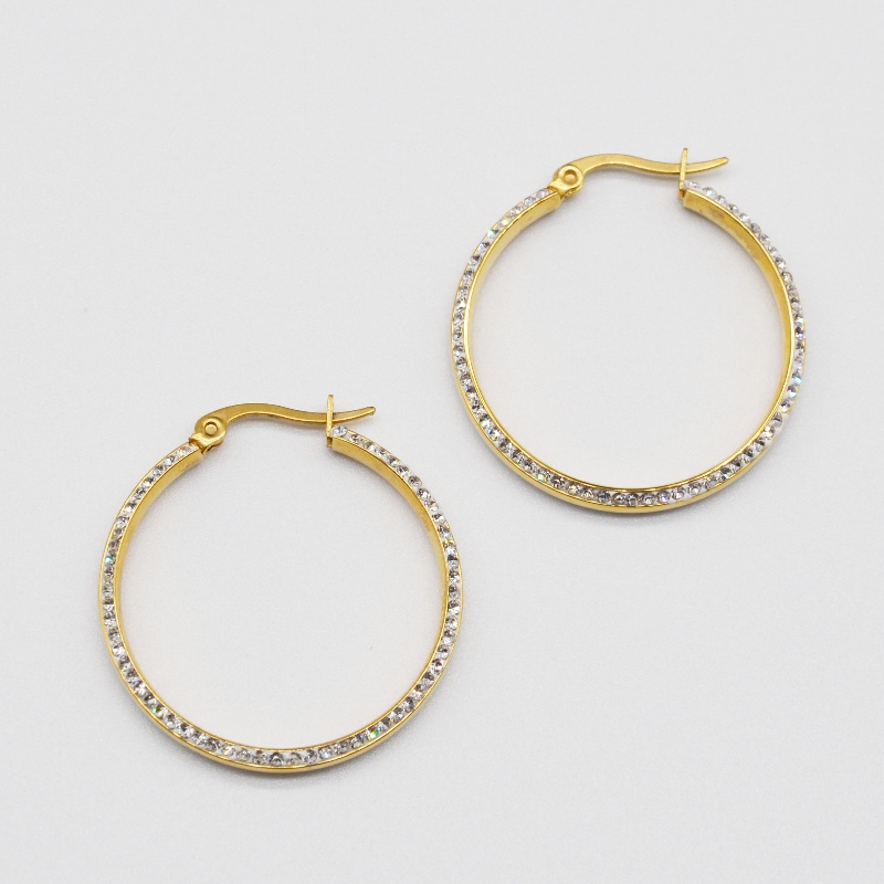 Divatékszer, rozsdamentes acél ékszer, rozsdamentes acél fülbevaló, gyémánt fülbevaló, gyémánt fülbevaló, strassz-kő, Zircon Hoop Fülberfber0023