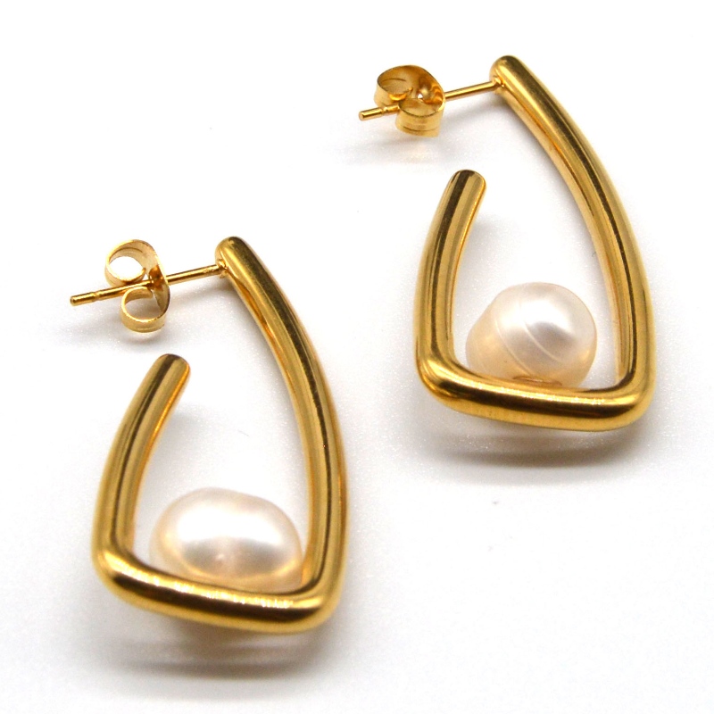 Rozsdamentes acél gyöngy fülbevalók, divatékszerek, divatékszerek, Pearl Ékszer rfad0023