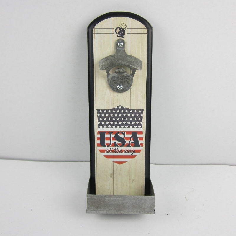 A Wall Mounted Wood Plaque Beer Bottle Opener Cap Catcher-rel