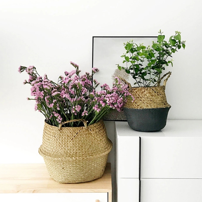 Növényállványból szőtt tengeri fű hasakosár függő tengeri fűkosár tárolására