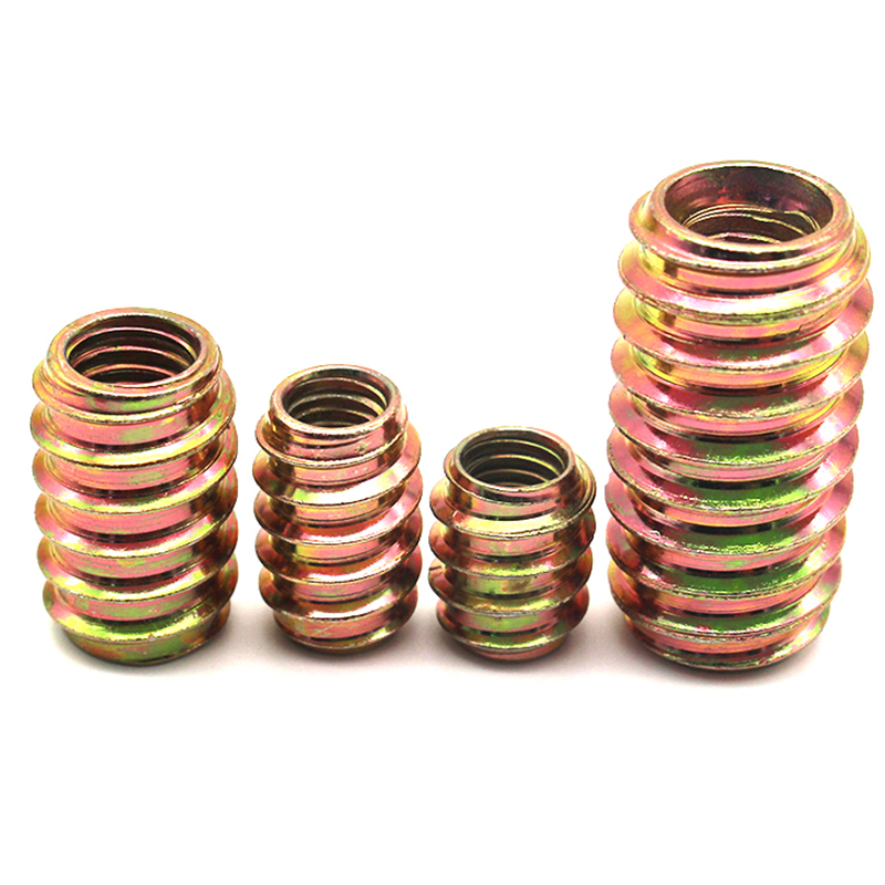 M6 M8 M10 Sárga horganyzott acél hatszögletű betét anyák fabútorokhoz