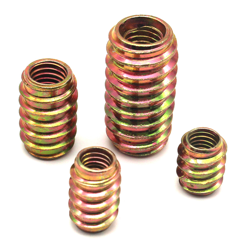 M6 M8 M10 Sárga horganyzott acél hatszögletű betét anyák fabútorokhoz