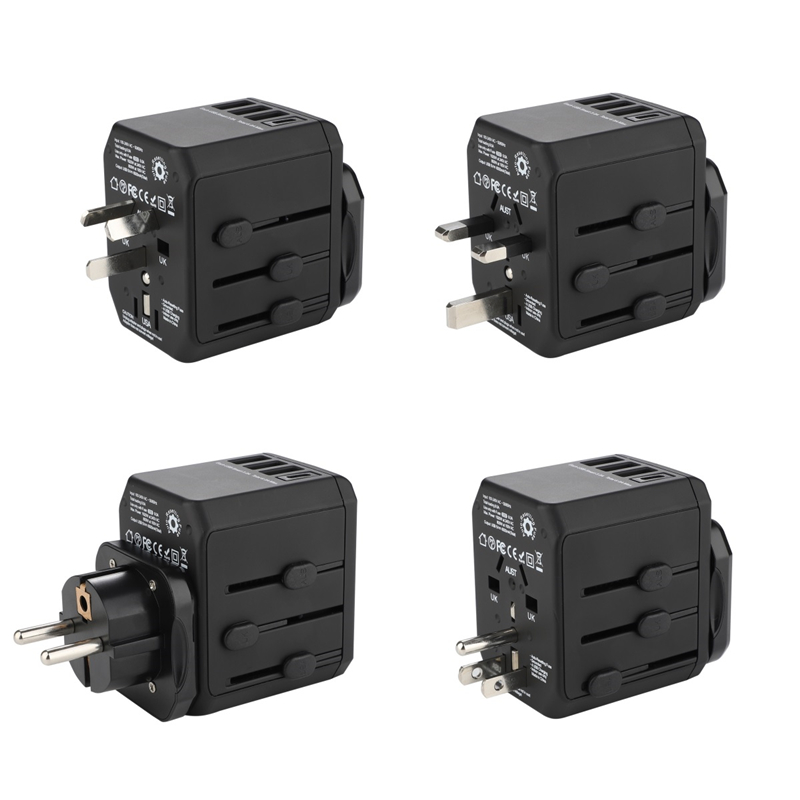 A világszerte nagymértékben csatlakoztatható univerzális 3 USB + C típusú portos földelési többcélú utazási adapter