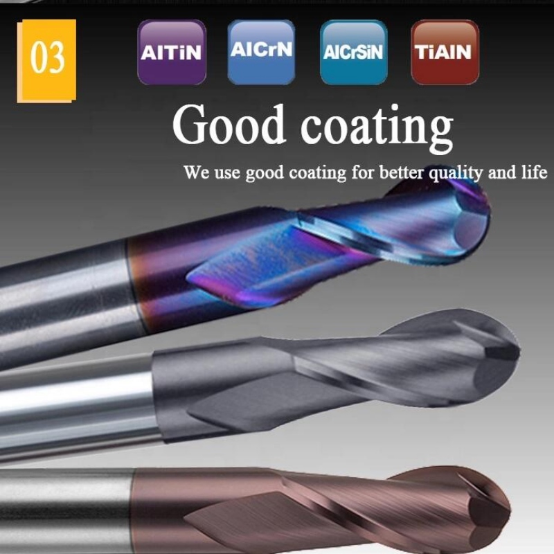 Beépített soros malom-sorozat: volfrám acél-keményfém 200 mm 200 mm 6 hrc55 kerek r3 4 fuvola hrc 45 ballnose gömbös orrú alumínium endmill end mill malmok CNC-hez