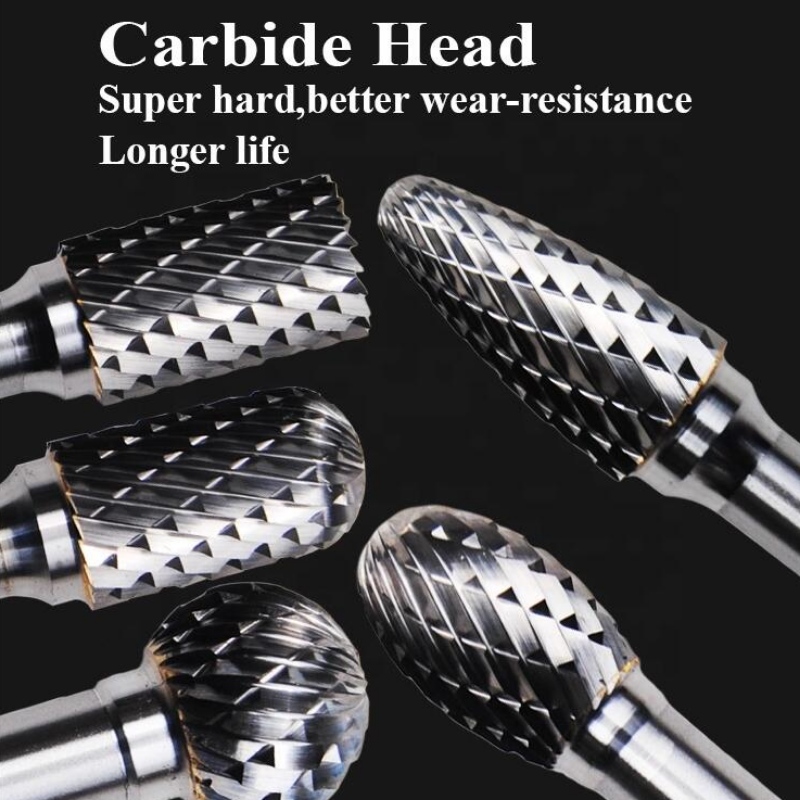 Forgó volfrámkarbidburr:nagy sebességőrlő tct flexibilis rotációs dupla vágású extra hosszú légszerszámok volfrámkarbid forgótyúk Burr alakzatban