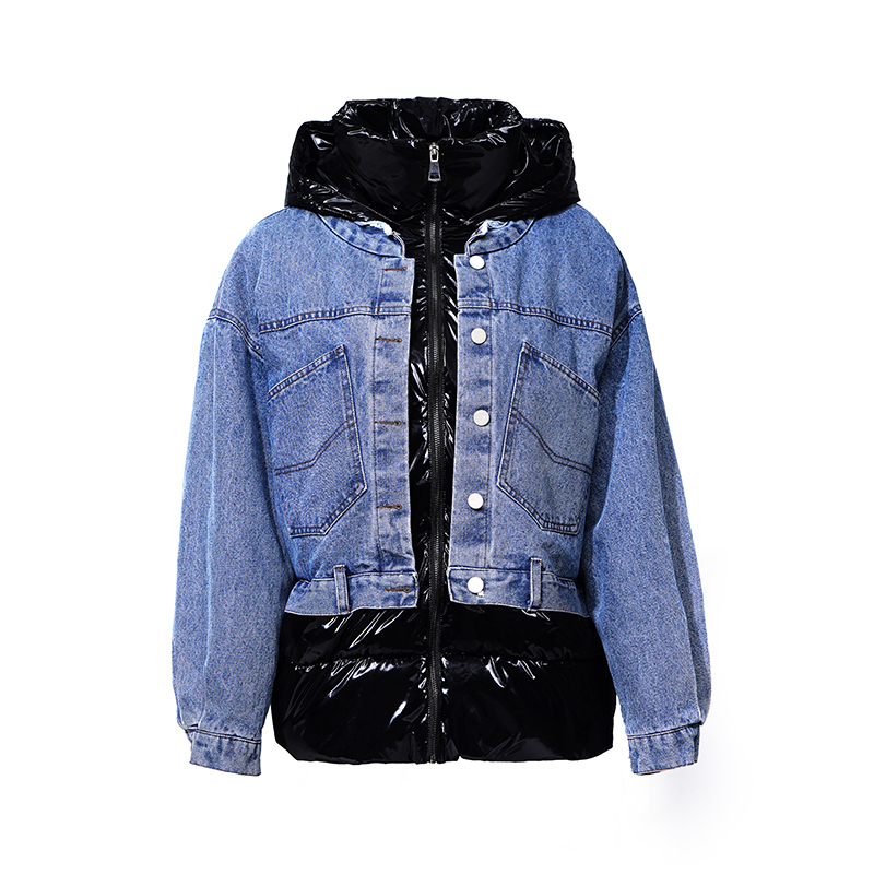 Hölgyek: csillogó anyag, kétrészes design, meleg kabát /down mellény