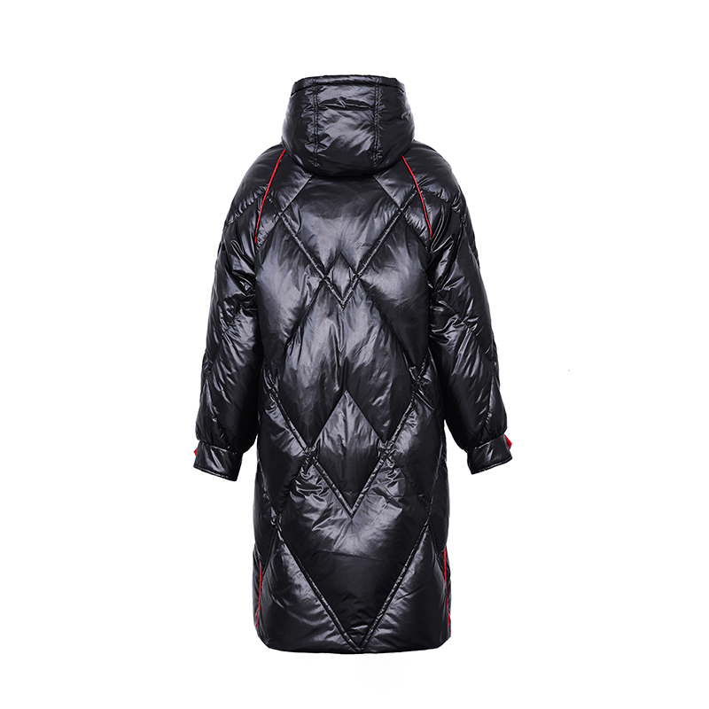 Női kapucnis, hosszú, meleg kabát, levehető csuklyával