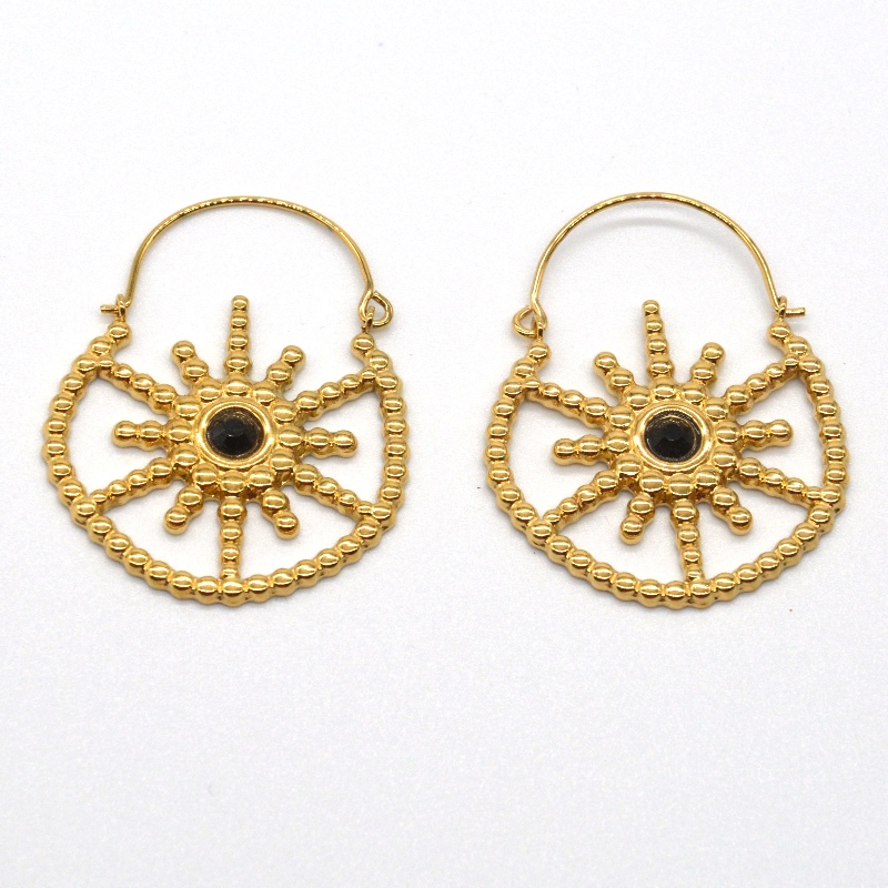 Női aranyozott ékszerek bohém stílusú vintage virágos fekete achát fülbevalók Kína Ruifanbao ékszerfeldolgozó gyár