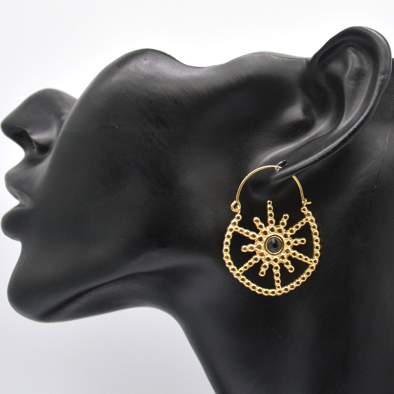 Női aranyozott ékszerek bohém stílusú vintage virágos fekete achát fülbevalók Kína Ruifanbao ékszerfeldolgozó gyár