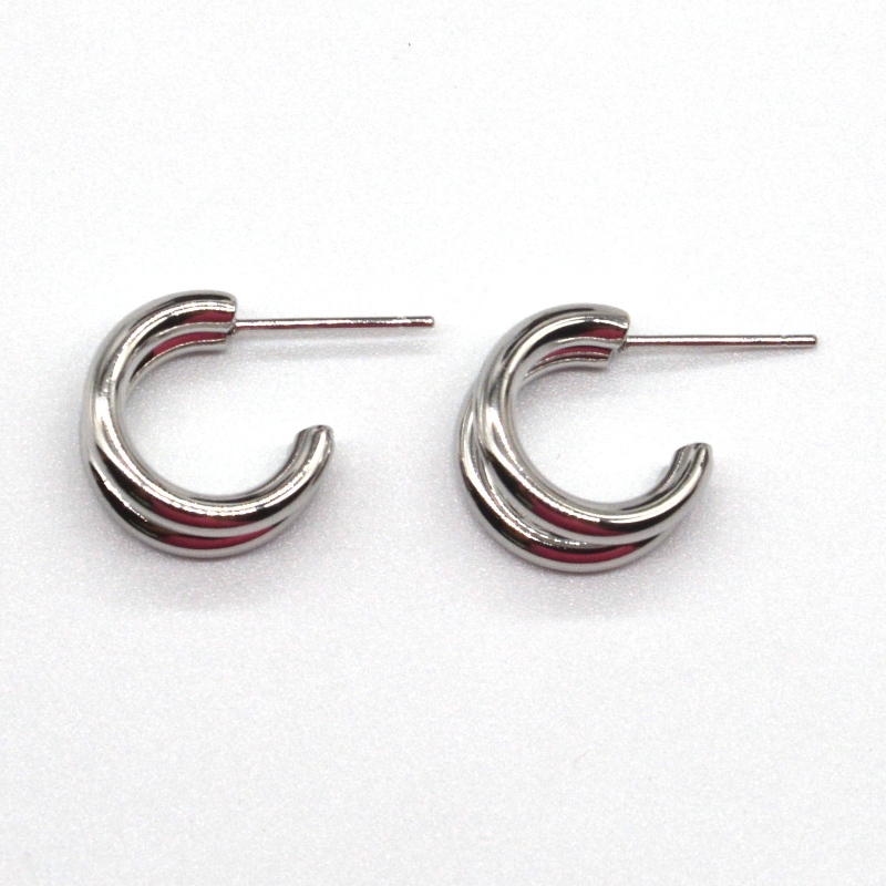 Vastag ezüst karika fülbevalók kettős C-gyűrű retro geometriai metal rock punk kerek kör lógó fülbevalók női lányok fülbevalók ékszerek Kína Ruifanbao ékszerfeldolgozó gyár