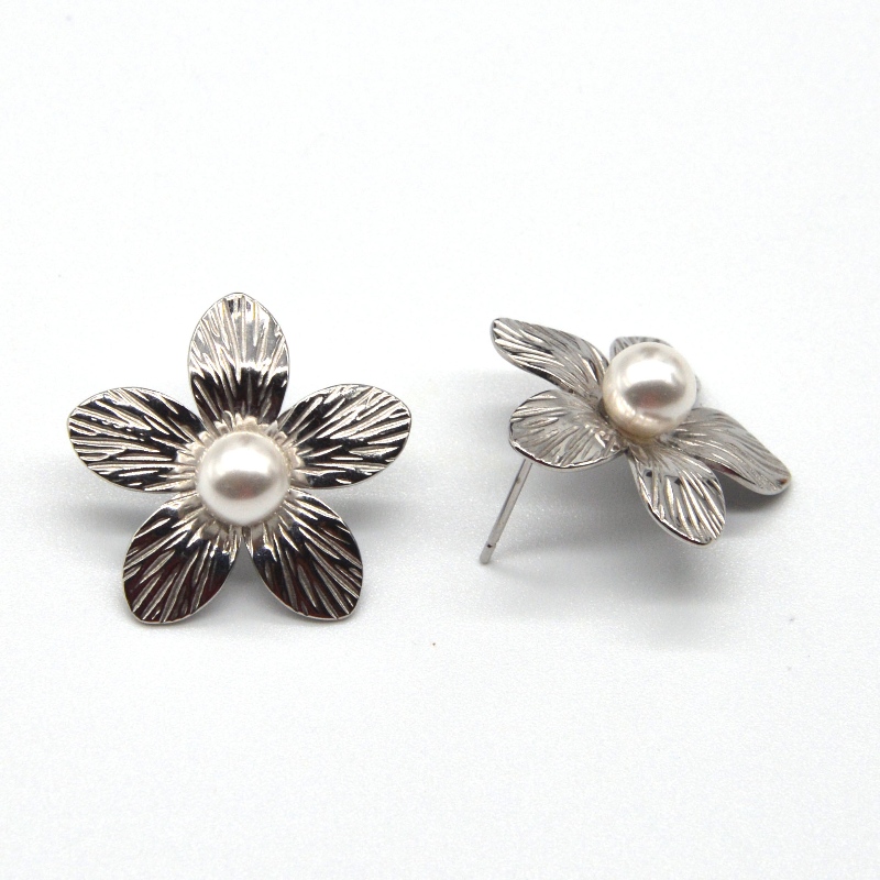 Női esküvői gyöngy fülbevalók női virág rozsdamentes acél fülbevalók legjobb ajándékok kínai Ruifanbao ékszergyár