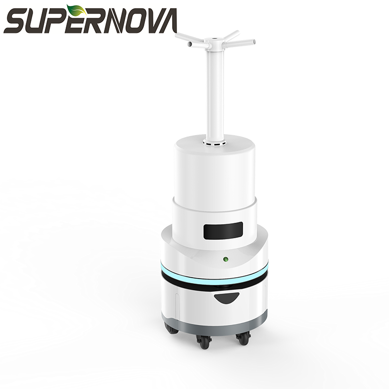 Nagy hatékonyságú vírusirtó automatikus újratöltő spray-fertőtlenítő robot porlasztó sterilizáló robot