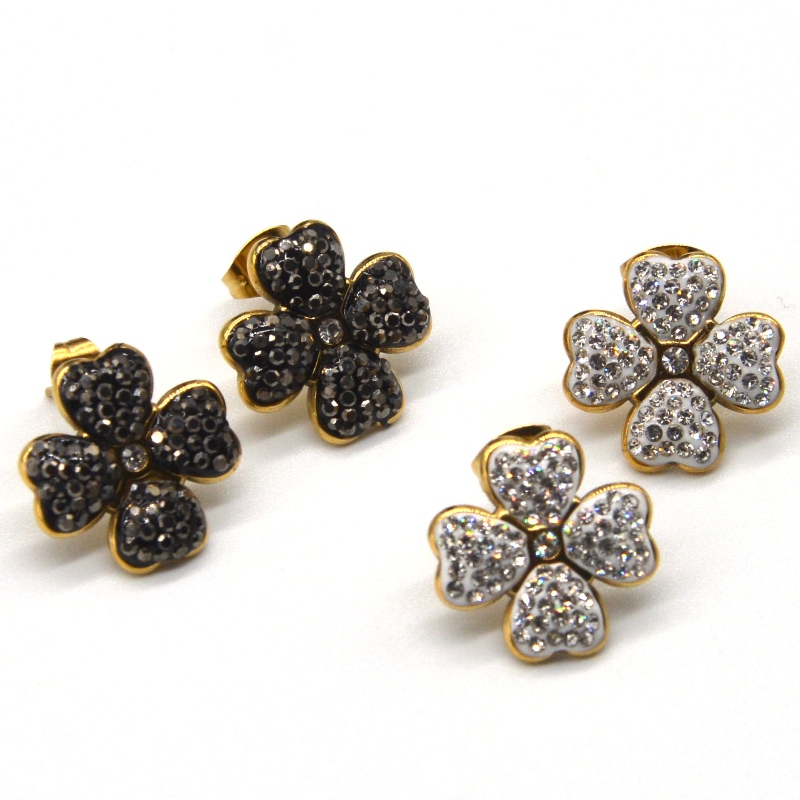 Négylevelű lóhere fülbevalók, lányok és hölgyek számára, szeretik a szív alakú fekete \/ fehér fülbevalókat, Kína Ruifanbao ékszerfeldolgozó gyár