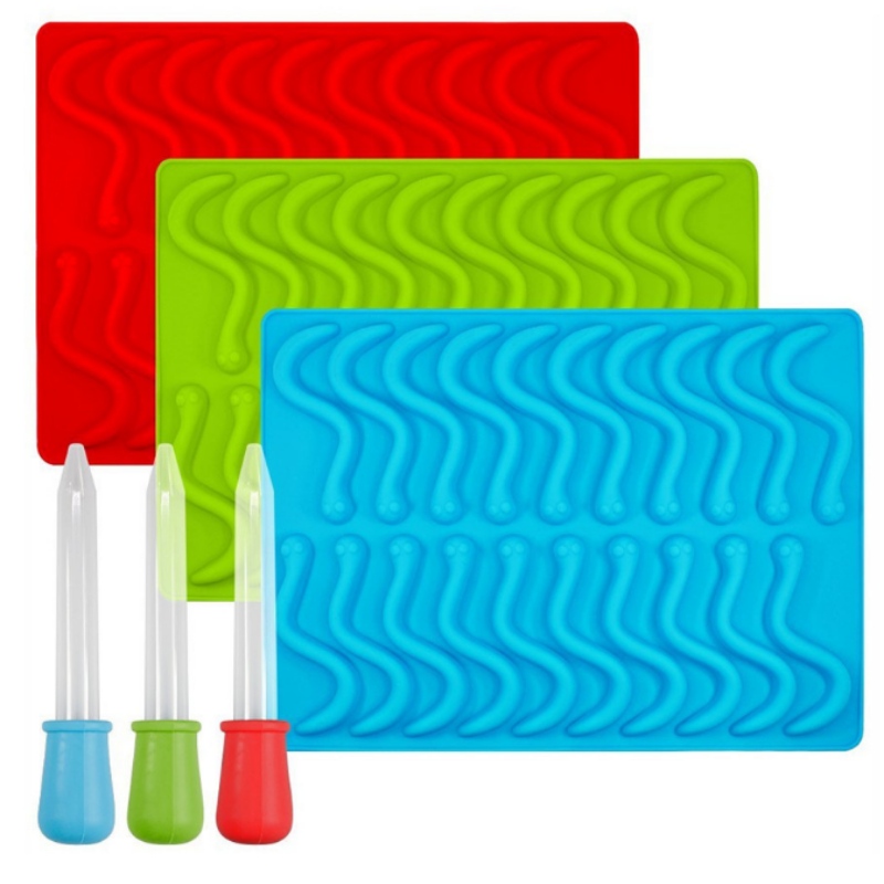 Szilikon féreg, cukorka, hernyó alakú hal, rovar, csokoládé, kis kígyó jégrács