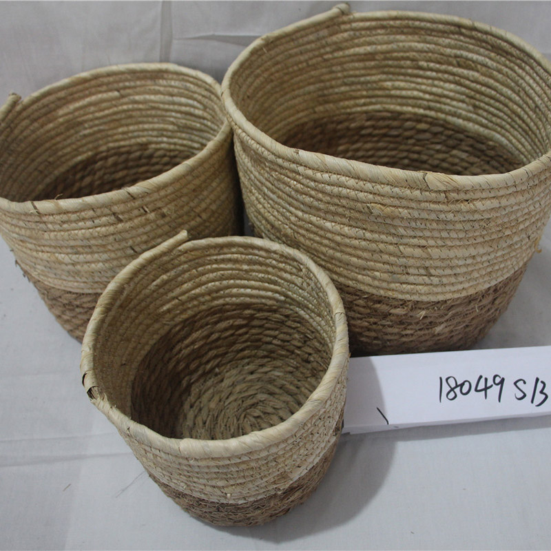 Természetes tengeri fű tároló kosár fedéllel és fogantyúkkal