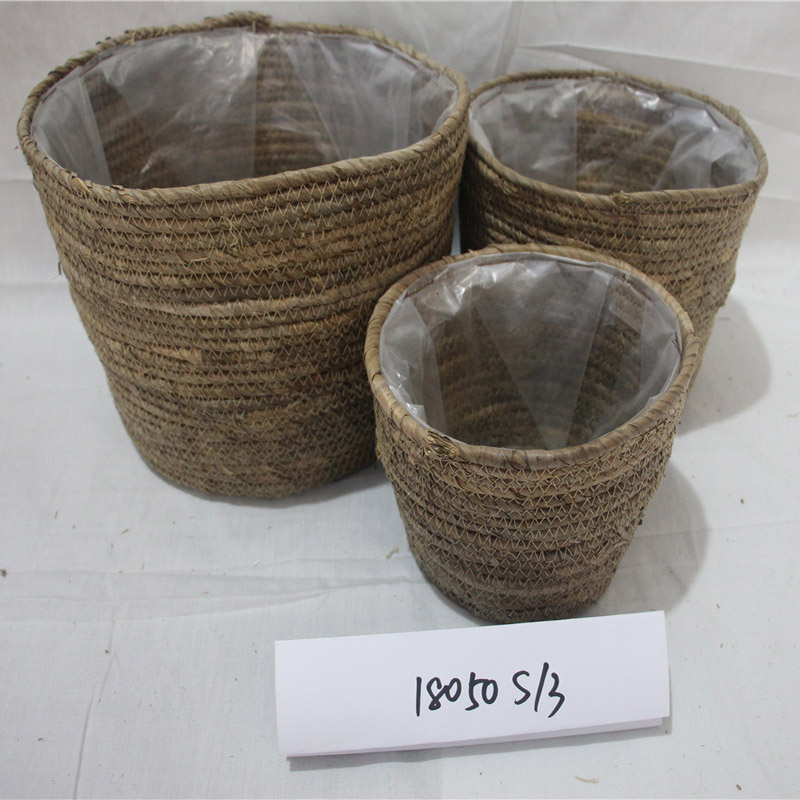 Természetes tengeri fű tároló kosár fedéllel és fogantyúkkal