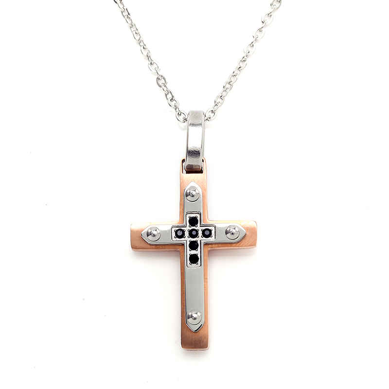 Stainless Steel Two-Tone Cross Pendant Olaszország nyaklánca