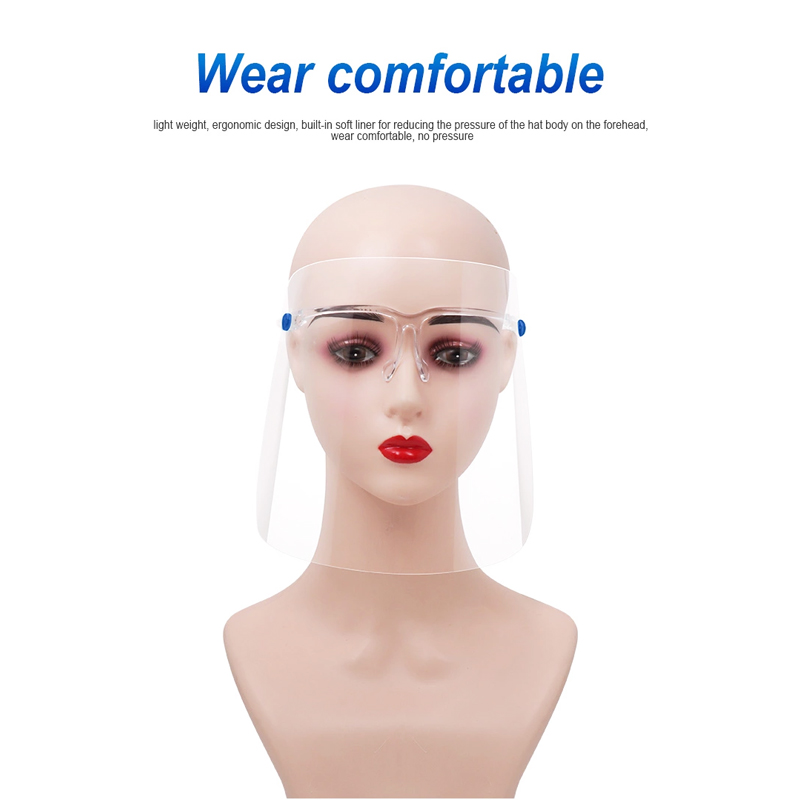 Átlátszó pajzs (OEM) Splash-gátló, újrahasználható arc-védő Visor PET-fólia-arcvédő szemüveggel