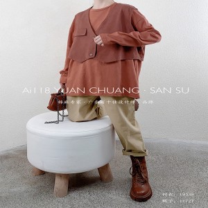 Laza kialakítás Minimalista Keretgalléros stílusú Szorított ingujj stílusú Alkalmi Szilárd színű pamut és ágynemű túlméretezett szabású 19538 T-ing + bőrkabát