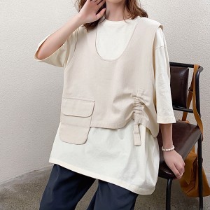 Laza kialakítás Minimalista kerek gallér stílusú varrott ujjú stílus Alkalmi Egyszínű pamut és vászon túlméretezett egyedi 19527-es pólók + mellények