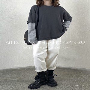 Laza elrendezés Minimalist Round Collar stílusban Kevert ujjak stílusban Alkalmi Szilárd színű pamut és textília túlméretezett 12700 pulóverek