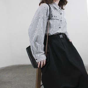 Laza elrendezés Minimalista stílusos, sima, sima, sima színű, ellenőrzött túlméretezett 17825 függőleges csíkos ing