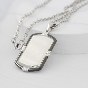 Stainless Steel Two-Tone Black Plated Dog Tag Pendant Men