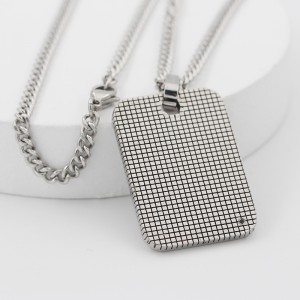 Stainless Steel Men\\ s Engravable Dog Tag Pendant a Cubic Zirconia Stone Fence Minta nyaklánccal