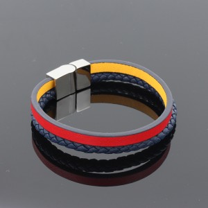 Divatbőr ékszerek valódi bőr karkötő Muti-rétegű fonott bőr karkötő rozsdamentes acélból