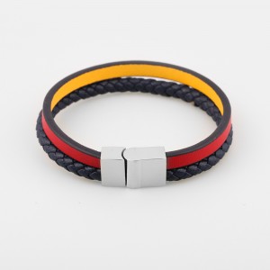 Divatbőr ékszerek valódi bőr karkötő Muti-rétegű fonott bőr karkötő rozsdamentes acélból