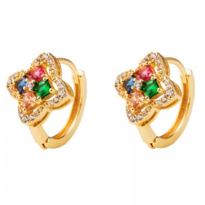 Európai és amerikai divat retro kívánság AliExpress új rézzel bevont arany virág alakú fülbevalók színes circon fülbevalókkal