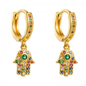 Réz mikro-inlaid színű drágakő fülbevalók Nő európai és amerikai stílusú trend személyiség pálma fülbevalók hideg szélnettó vörös fül ékszerek