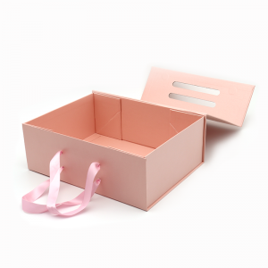 Egyedi logónyomtatott összecsukható papír lapos csomag kozmetikai ajándék csomagolás rózsaszín mágneses dobozok fogantyúval