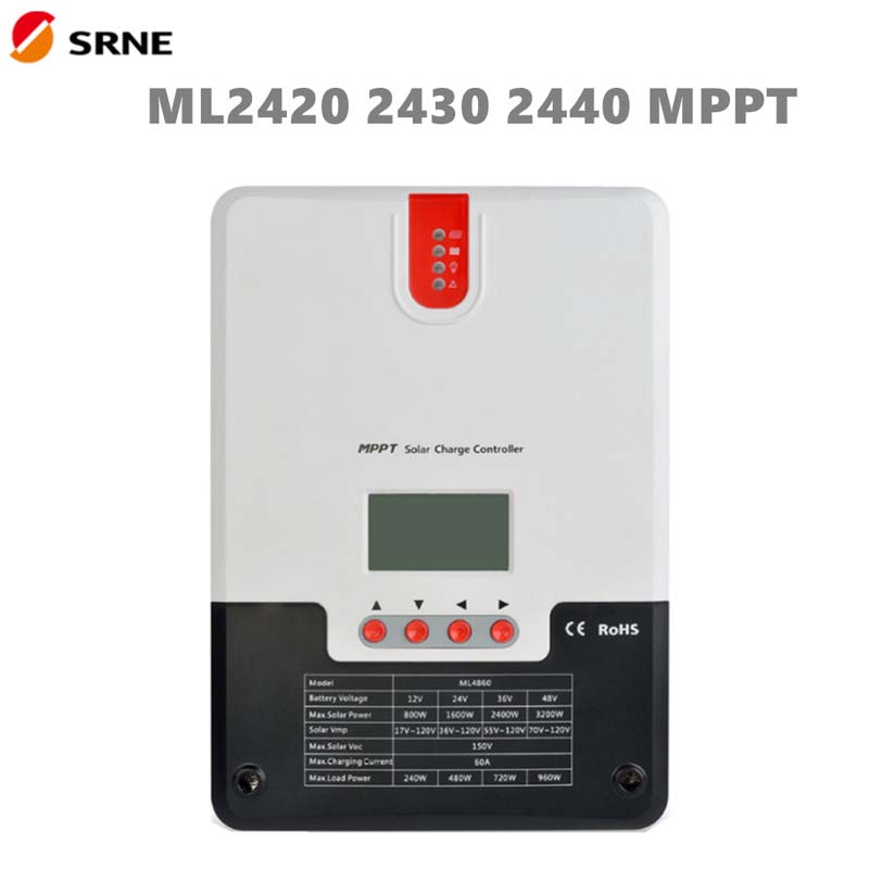 SRNE MPPT Solar Töltési szabályozó 20A 30A 40A 12V24V LCD MAX100V SOALR panel szabályozó off-rács ólom sav gél li-ion akkumulátor