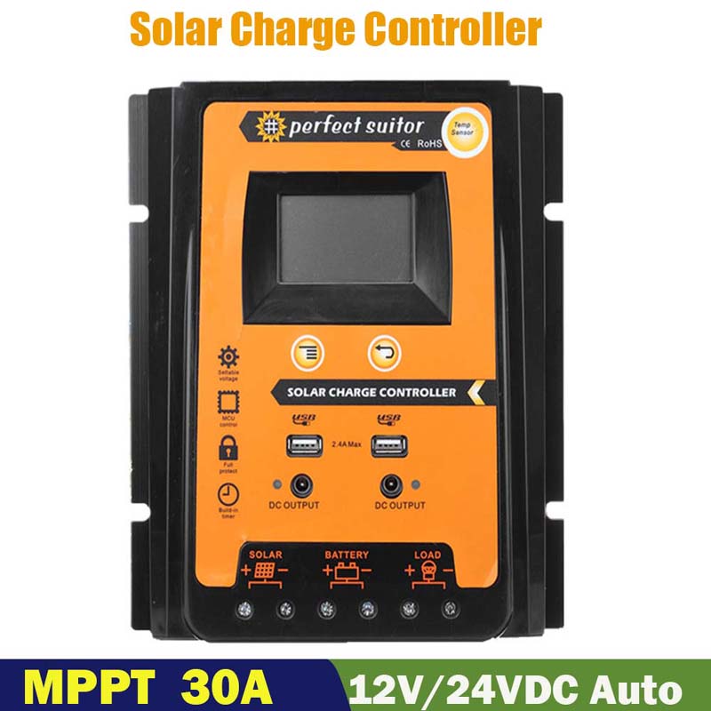 PWM 30A 12V 24V Solar Charge Akkumulátor szabályozó vezérlő Solar Panel Dual USB kimenet LCD kijelző