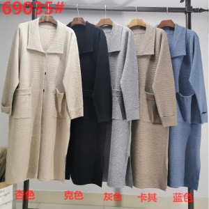 Divatos alkalmi kötött hosszú kardigán, gyapjú lapels 69035#