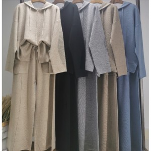 Divatos alkalmi egyszerű gyapjú pulóver két darab kapucnis készlet 69056#