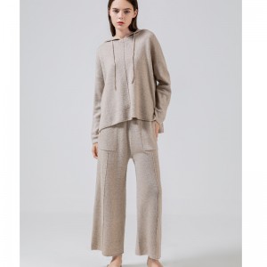 Divatos alkalmi egyszerű gyapjú pulóver két darab kapucnis készlet 69056#